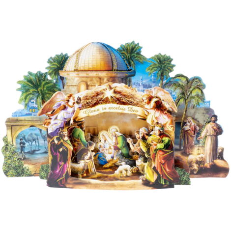 Grande presepe di carta con brillantini