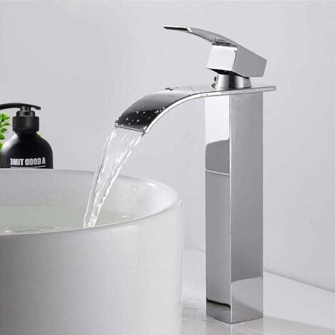 Grande rubinetto per bagno a cascata, miscelatore monocomando cromato argento, rubinetto per lavabo in acciaio inossidabile SUS304, resistente, antiossidante, design elegante