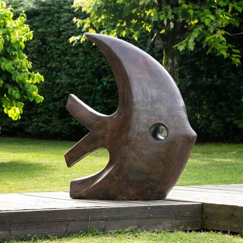 Grande sculpture moderne poisson 100 cm brun - Marron
