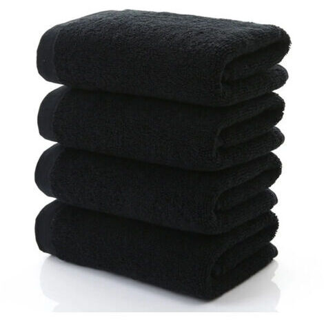 Grande serviette de bain en pur coton - séchage rapide, douce et luxueuse, noire, idéale pour se sécher les mains et le corps.