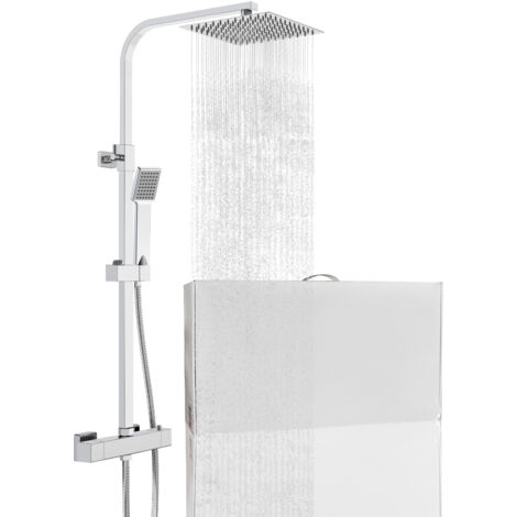 Grande soffione doccia inox 25x25cm, miscelatore termostatico doccia rettangolo 280x40mm, cromo