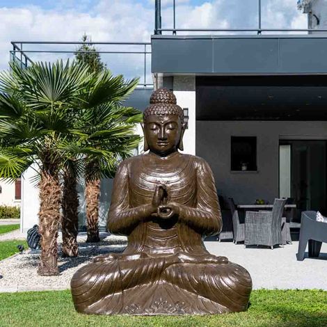 Grande statue 2 m bouddha assis en fibre de verre position chakra - Marron