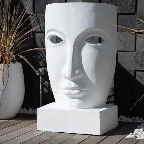 Grande statue de jardin visage design blanc - Blanc