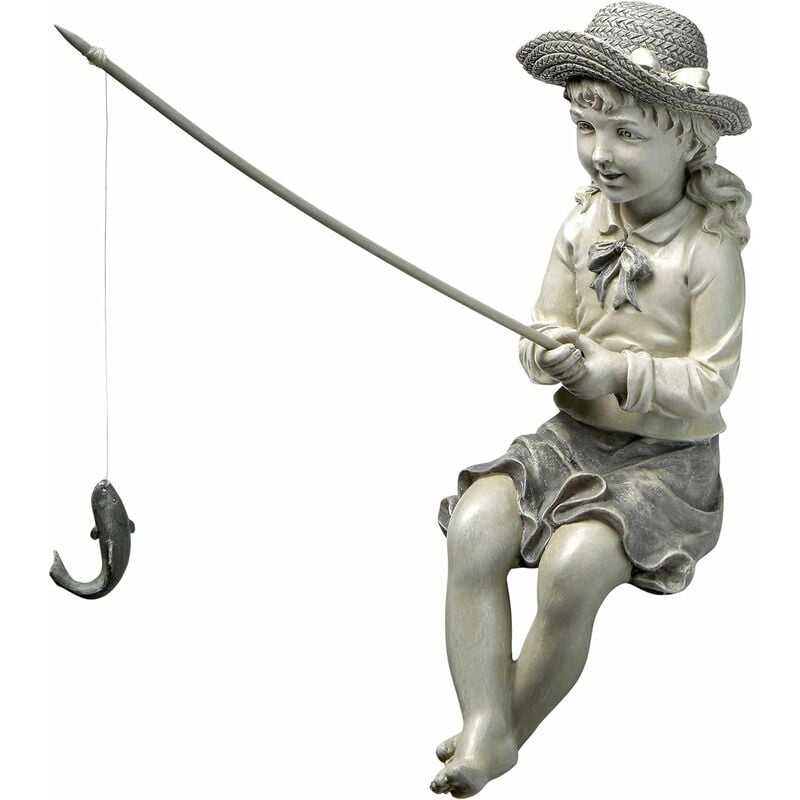 Grande statue de pêcheur attrape pêcheur pour jardin, polyrésine, pierre bicolore, filles