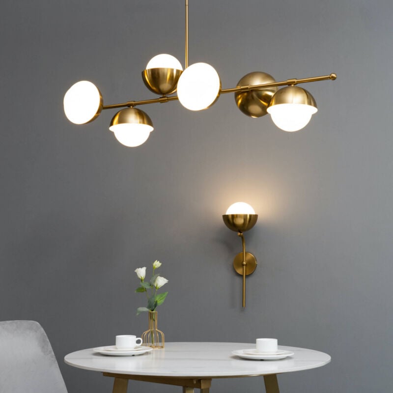 Kosilum - Grande suspension horizontale 6 boules en verre métal laiton - Vania