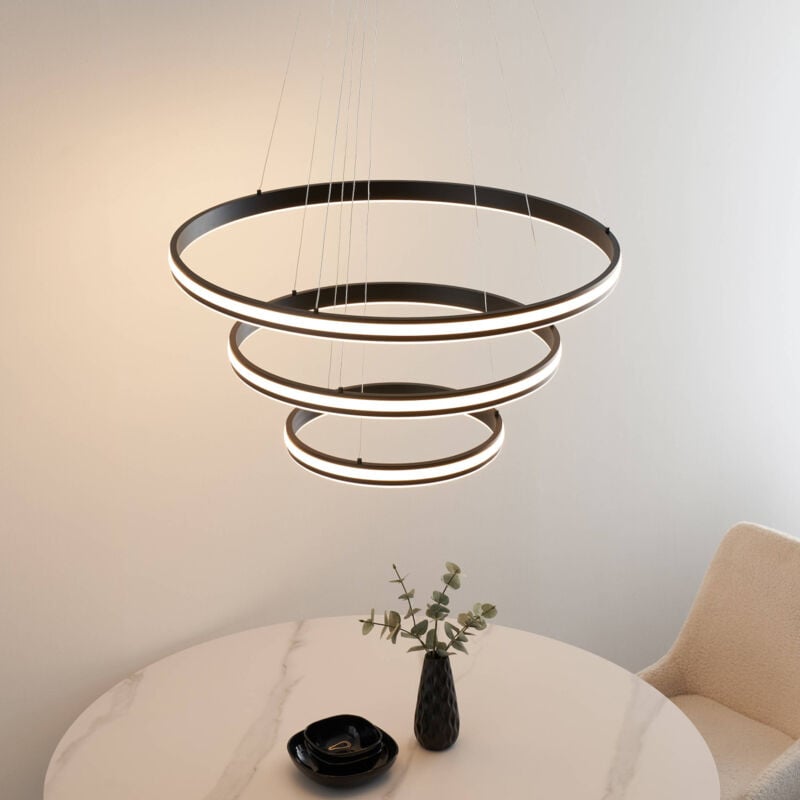 Kosilum - Grande suspension noire triple anneaux dimmable - Maroggia