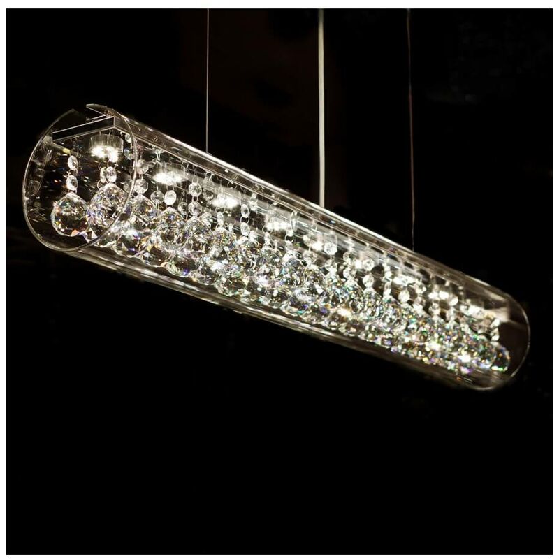 Grande suspension verre cylindrique design LED 27W - Ino - Transparent