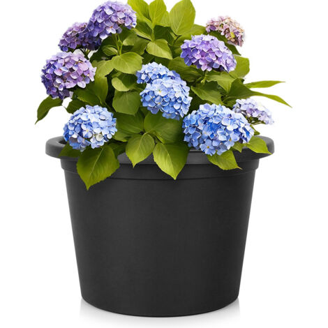 Grande vaso da giardino in plastica per esterni, rotondo, nero, 39x28 cm
