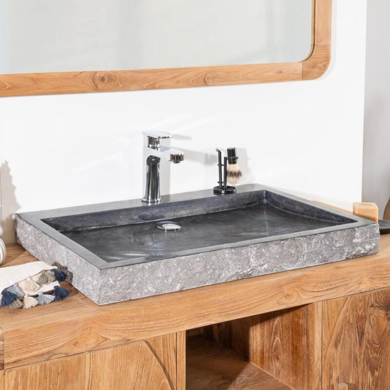 Wanda Collection - Grande vasque 70cm à poser rectangle en pierre marbre Cosy noir