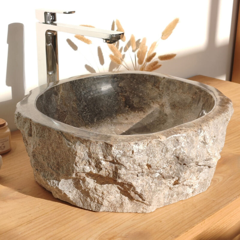 Grande Vasque de salle de bain &agrave;&nbsp; poser ROC en marbre gris