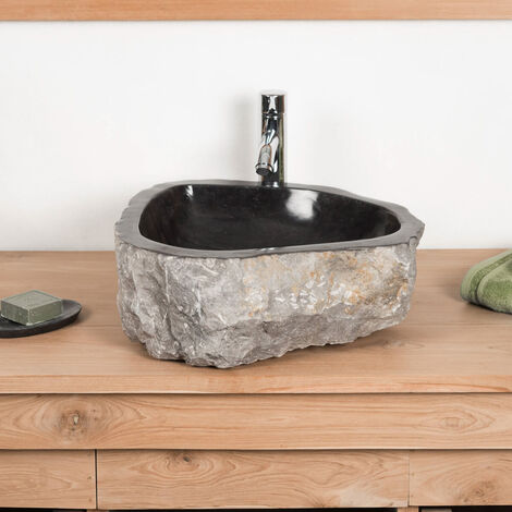Grande vasque de salle de bain à poser Roc en marbre noir - Noir