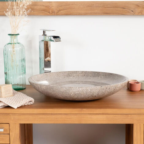 Grande vasque ronde en marbre salle de bain Lysom 45 gris - Gris