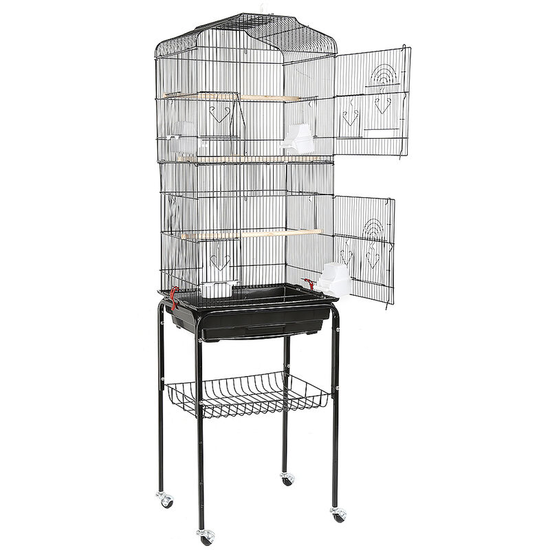 Skecten - Grande Volière pour Oiseaux Cage à Roulettes Canaries Perroquet Perruches Canaris, 4635.3150.6cm, Noir