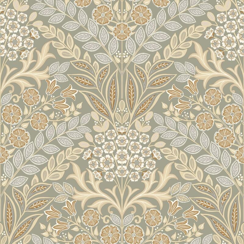 Grandeco - Arts Floral Taupe Wallpaper Flowers Leaves Textured Paste The Wall