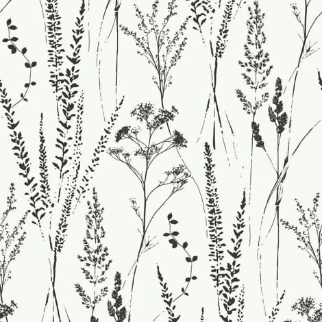Grandeco Attitude Floral Grass Wallpaper White Black Textured Paste The Wall