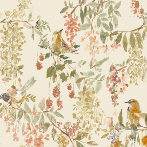 Grandeco Blackberry Trail Cream Wallpaper Bird Wildflower Nature Paste The Paper