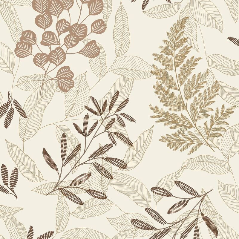 Grandeco Ciara Golden Leaves Wallpaper Cream Metallic Textured Paste The Wall