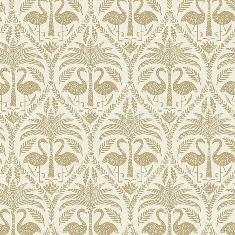 Grandeco Flamingo Beige Wallpaper Floral Leaf Metallic Gold Paste The Wall Vinyl