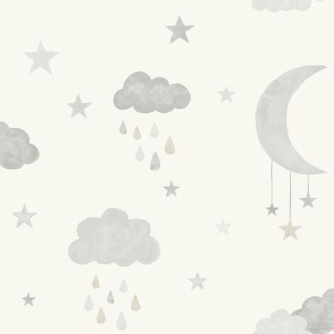 Grandeco Jack 'N Rose Clouds Stars White Grey Wallpaper Paste The Wall Vinyl