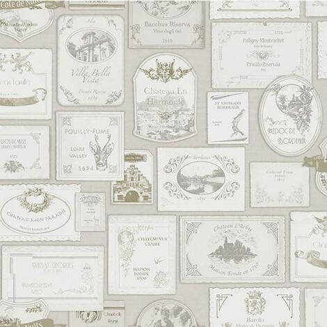 Grandeco Wine Labels Vintage French Beige Cream Paste The Wall Wallpaper