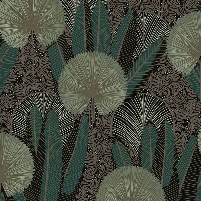 Grandeco - r Asperia Green Floral Wallpaper Botanical Vinyl Feature Wall