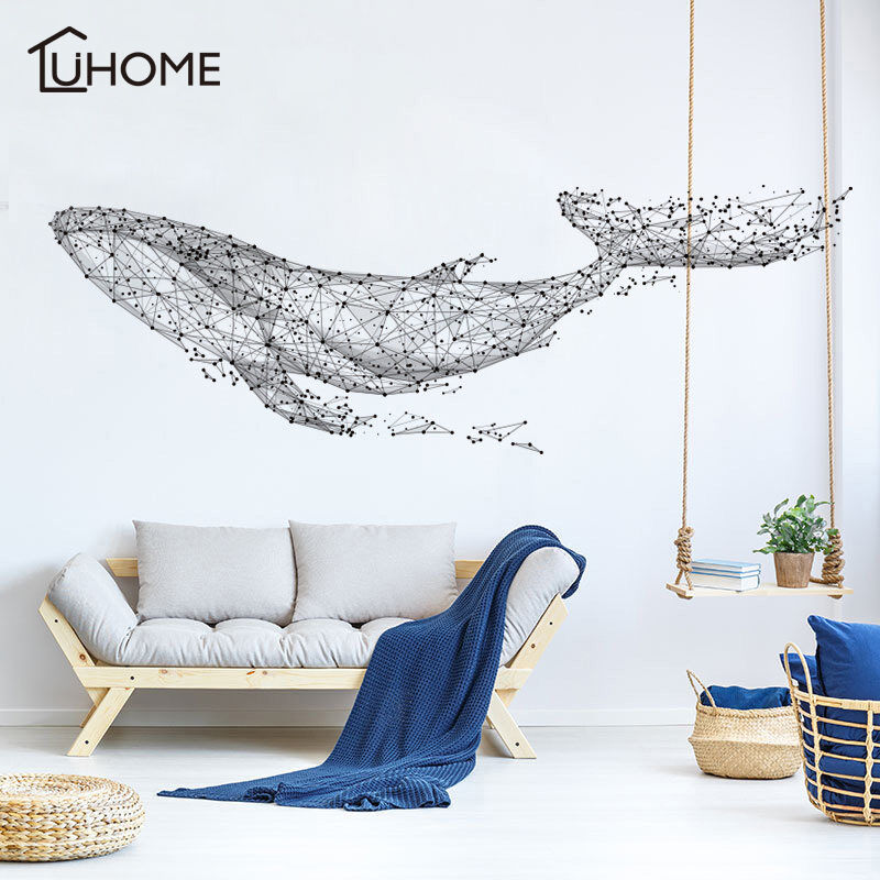 

Abcrital - Grandes 165 * 55 cm / 65 * 21 pulgadas negro DIY 3D ballena geométrica PVC pegatinas de pared / adhesivos familiares pegatinas de pared