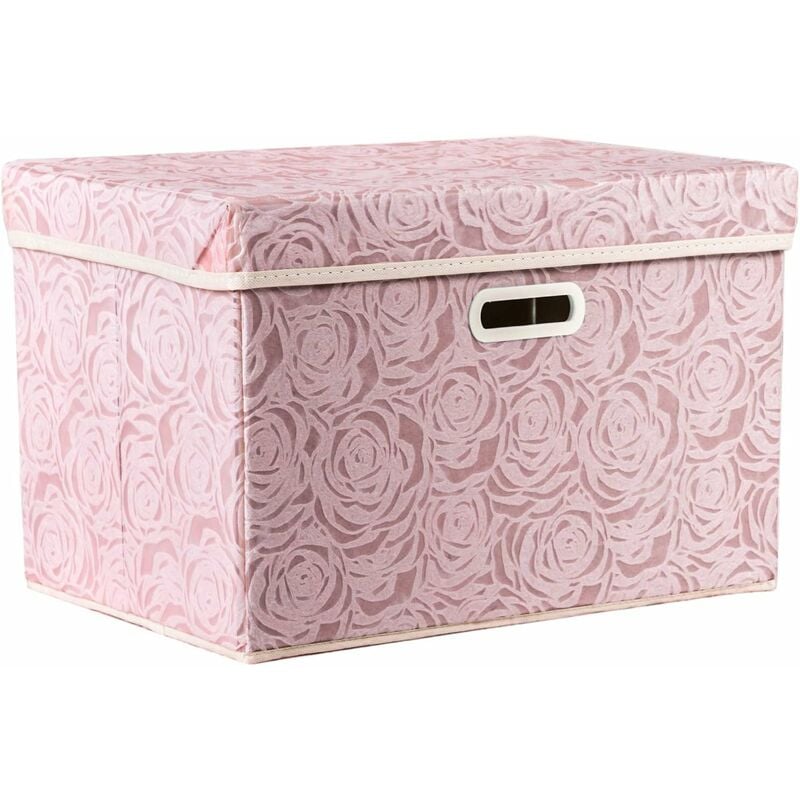 Grandes boîtes de rangement pliables avec couvercles [1 paquet] Boîte de rangement décorative en tissu Organisateur de cube, rose 45 x 30 x 30 cm