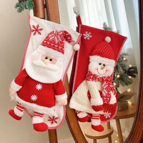 Grandes Chaussette de Noël (45x28cm) 2PCS Chaussette de Noël Personnalisé Chaussettes de Noël Sac Chaussettes Noël a Suspendre Père Noël Bonhomme De Neige Cheminée Sapin pour Décoration Noel