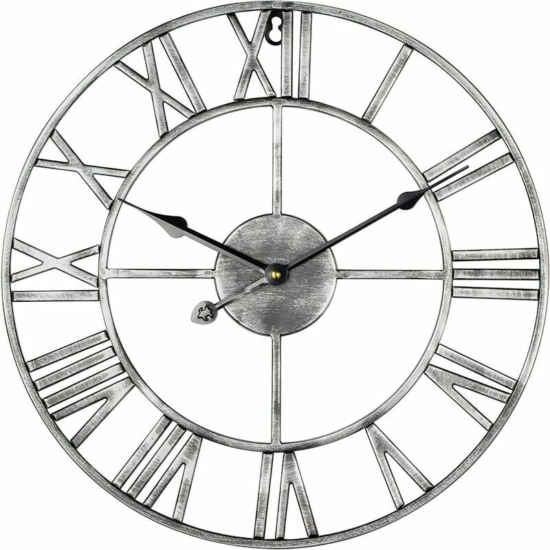 Grandes horloges murales rustiques Modernes en métal Rondes silencieuses sans tic-tac à Piles 47cm Horloge Romaine Blanche Salon / Chambre / Cuisine