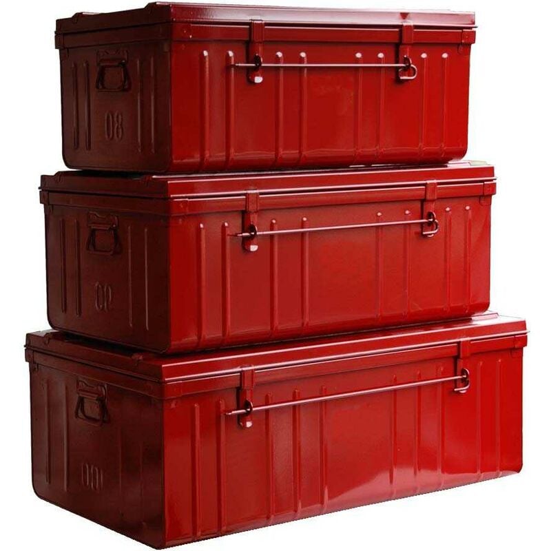 Les Tendances - Cantine de rangement Premium en acier rouge Lot de 3 : 130, 175 et 225 litres