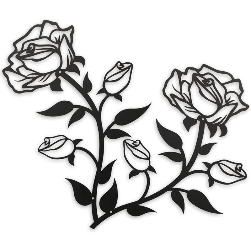 Grandes roses décoratives murales en métal noir de 38 cm de haut pour intérieur ou extérieur, maison, chambre à coucher, bureau