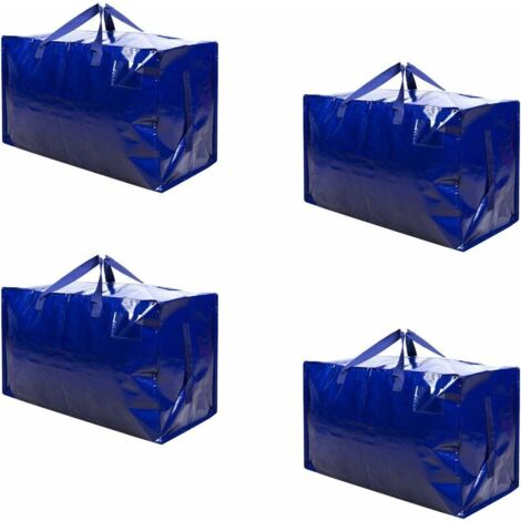 grandi borse portaoggetti resistenti con chiusura a cerniera e tasca per etichette per trasloco, deposito vestiti, borsa per biancheria, imballaggio, resistenti all'acqua (blu - set di 4)