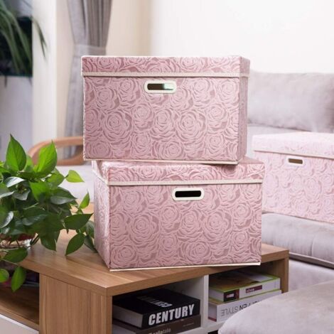 Grandi scatole portaoggetti pieghevoli con coperchio [1 confezione] Scatola portaoggetti decorativa in tessuto Organizer a cubo, rosa 45 x 30 x 30 cm