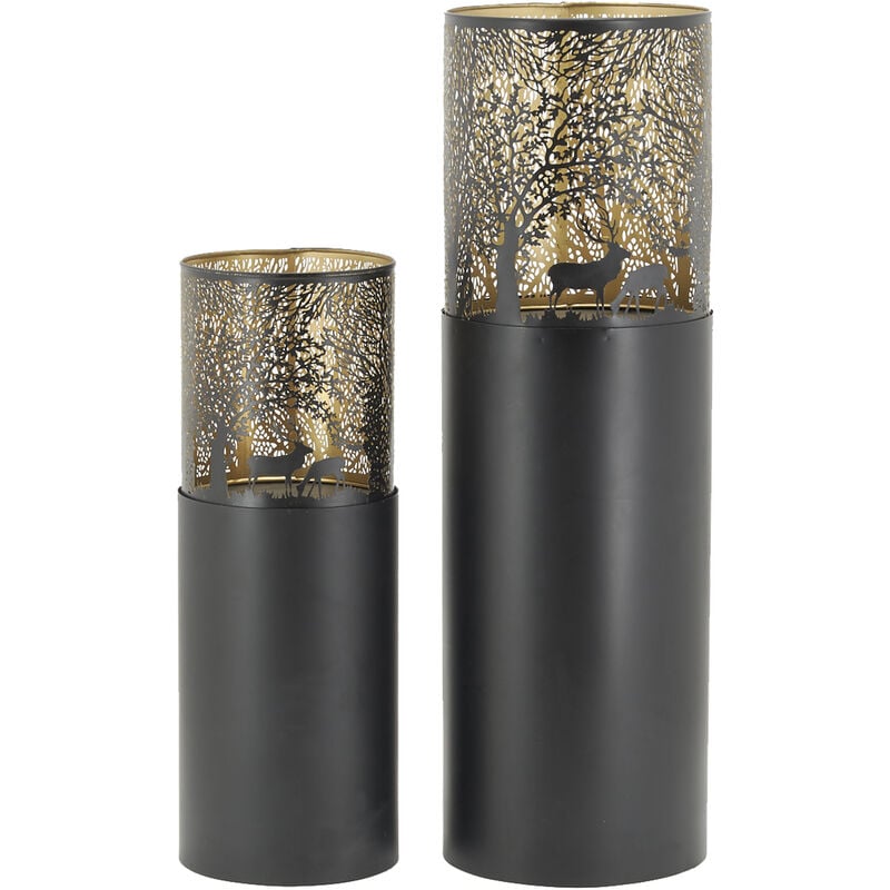 Aubry Gaspard - Grands photophores sur pied en métal avec décor cerf