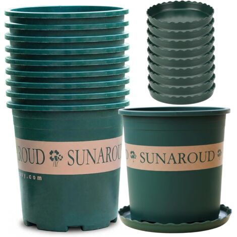 Grands Pots de pépinière, Paquet de 10 Pots Plantes en Plastique épais 2 gallons avec Trous Drainage et soucoupes, conteneurs Verts d'intérieur et d'extérieur