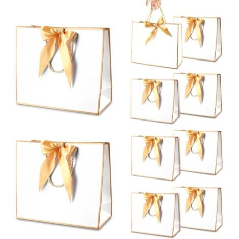 Grands Sacs Cadeaux Avec Anse, Sacs Cadeaux en Papier Avec Ruban d'Arc, Sacs Cadeaux Avec Anse, Sacs Cadeaux en Papier pour Anniversaire, Mariage, Festival, Noël, Couleur, 32 x 11 x 25 cm (10 pièces)