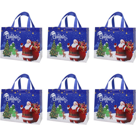 Grands sacs cadeaux de noël, sacs de courses de noël pour cadeaux, sacs d'emballage d'épicerie réutilisables, bleu