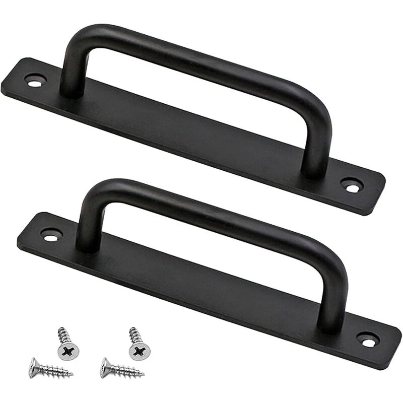 Grange Porte Poignée, Coulissant Grange Poignée Porte Parfait pour Portail Armoire Placard Tiroir Abri Garage Inclus 2 Vis - Noir, 180mm