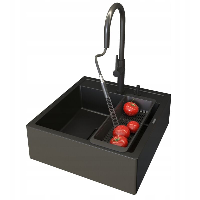 Granitan - granit évier scandinave farmhouse noir robinet distributeur égouttoir tavo