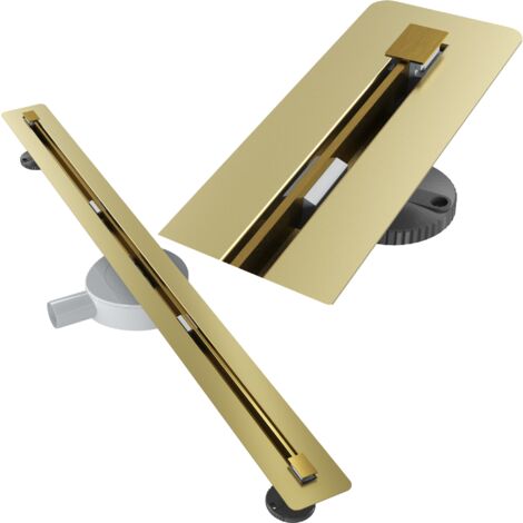Granitan – Caniveau de douche linéaire sous carrelage 90 cm – Acier inoxydable doré – Siphon haute capacité pour évacuation rapide – Facile à nettoyer
