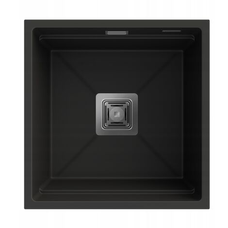 Granitan Évier En Granit 1 Bac Avec Siphon Carré Epir 44 - Noir