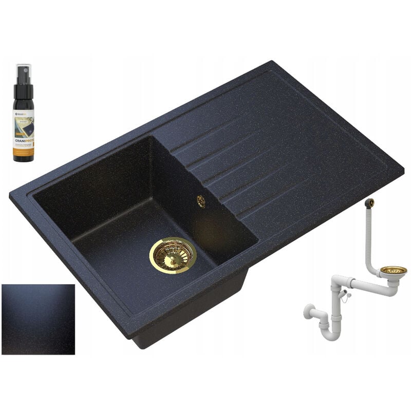 Granitan Évier en granit noir avec particules d'or 1 bac ERIS