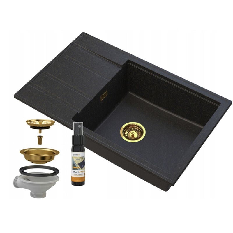 Granitan - vier en granit noir avec particules d'or 1 bac Golden Louis