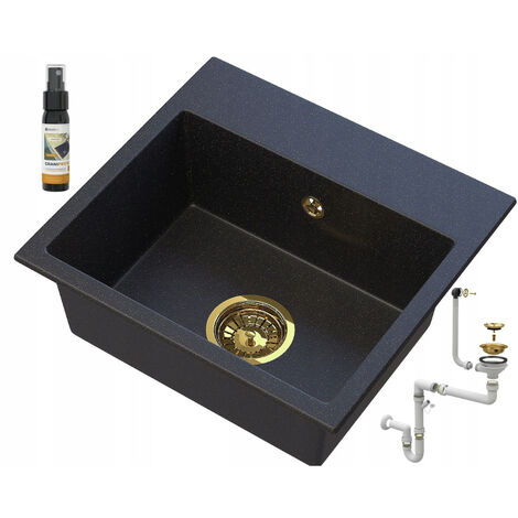 Granitan Évier en granit noir avec particules d'or 1 bac MINI