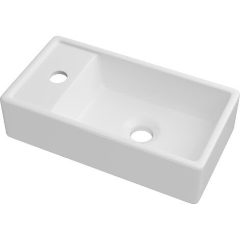Granitan – Lavabo vasque à poser céramique blanc rectangulaire 41x22 cm – Trou robinet standard – Design minimaliste pour petites salles de bains