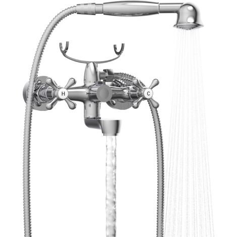 Granitan – Mitigeur bain mural chromé – Ensemble douche avec flexible 150 cm – Cartouche céramique 1/4 tour – Bec pivotant 130 mm