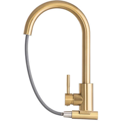 Granitan – Mitigeur de cuisine avec douchette extractible – Acier inoxydable finition or brossé – Bec pivotant 360° – Cartouche en céramique