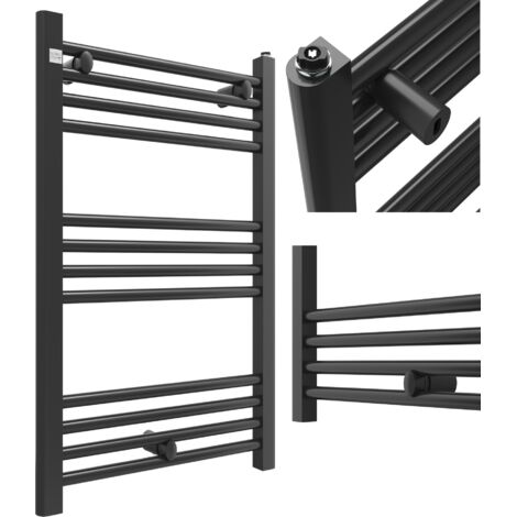 Granitan – Radiateur sèche-serviette électrique 80x40 cm – Puissance 311W – Acier noir – Connexion inférieure – Design échelle pour sécher serviettes