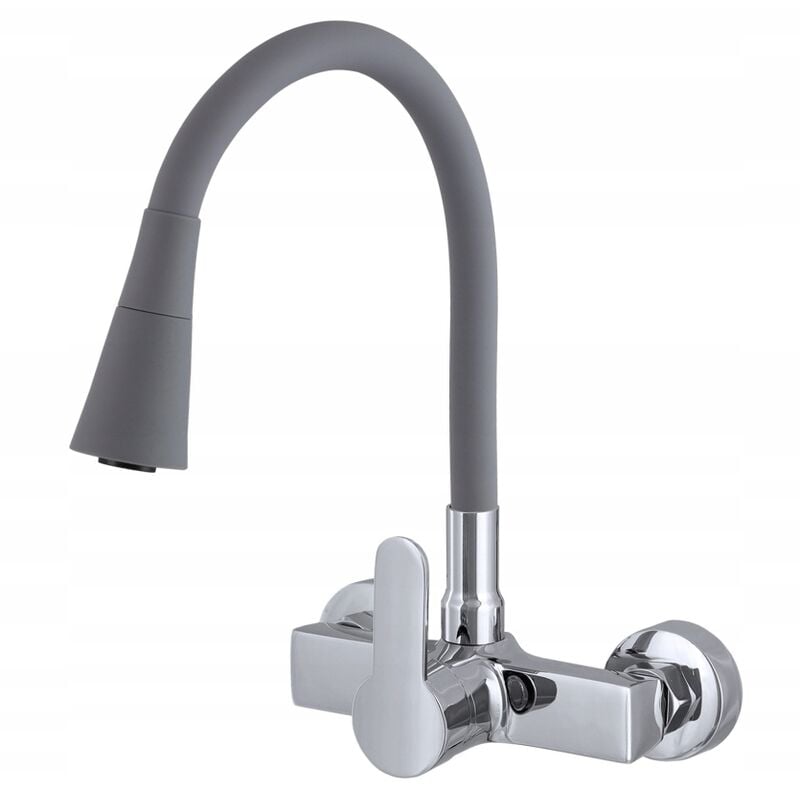 Robinet mural de cuisine flexo avec bec flexible gris-chrome - Granitan