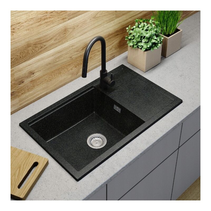 Granitan Roja Évier Granit 1 Bac Égouttoir Particules Or